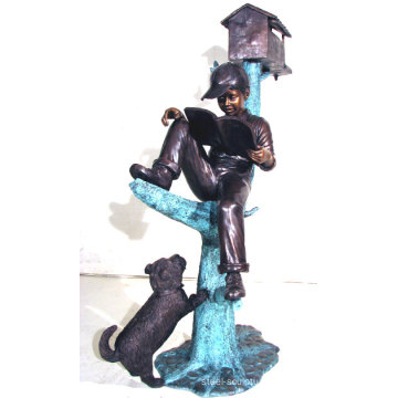 Bronze boy reading book on tree sculpture BS023A